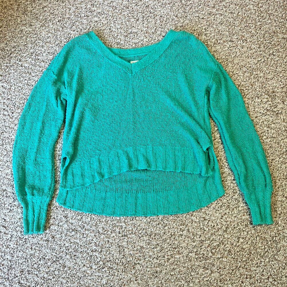 Anthropologie Pilcro Womens Green Sweater Size XS V-Neck Boho Casual Textured
